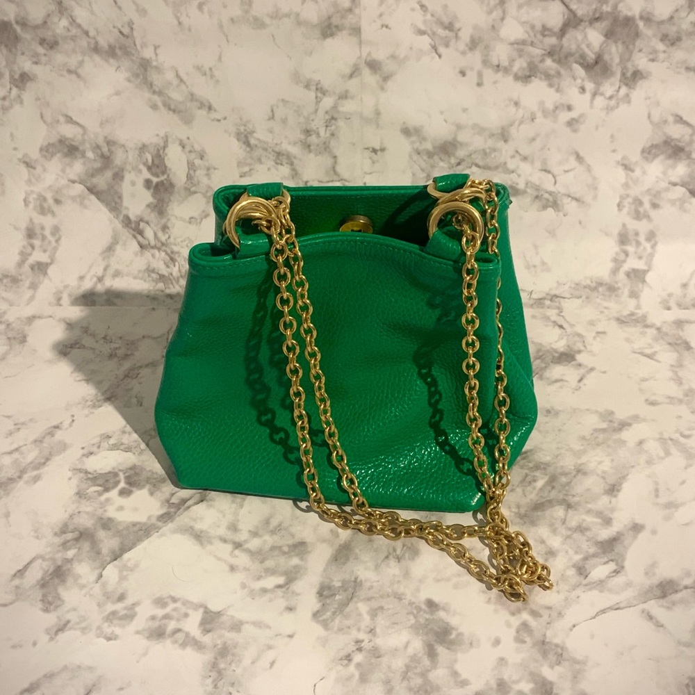 Vintage L.J.S. Green Leather Crossbody Bucket Bag